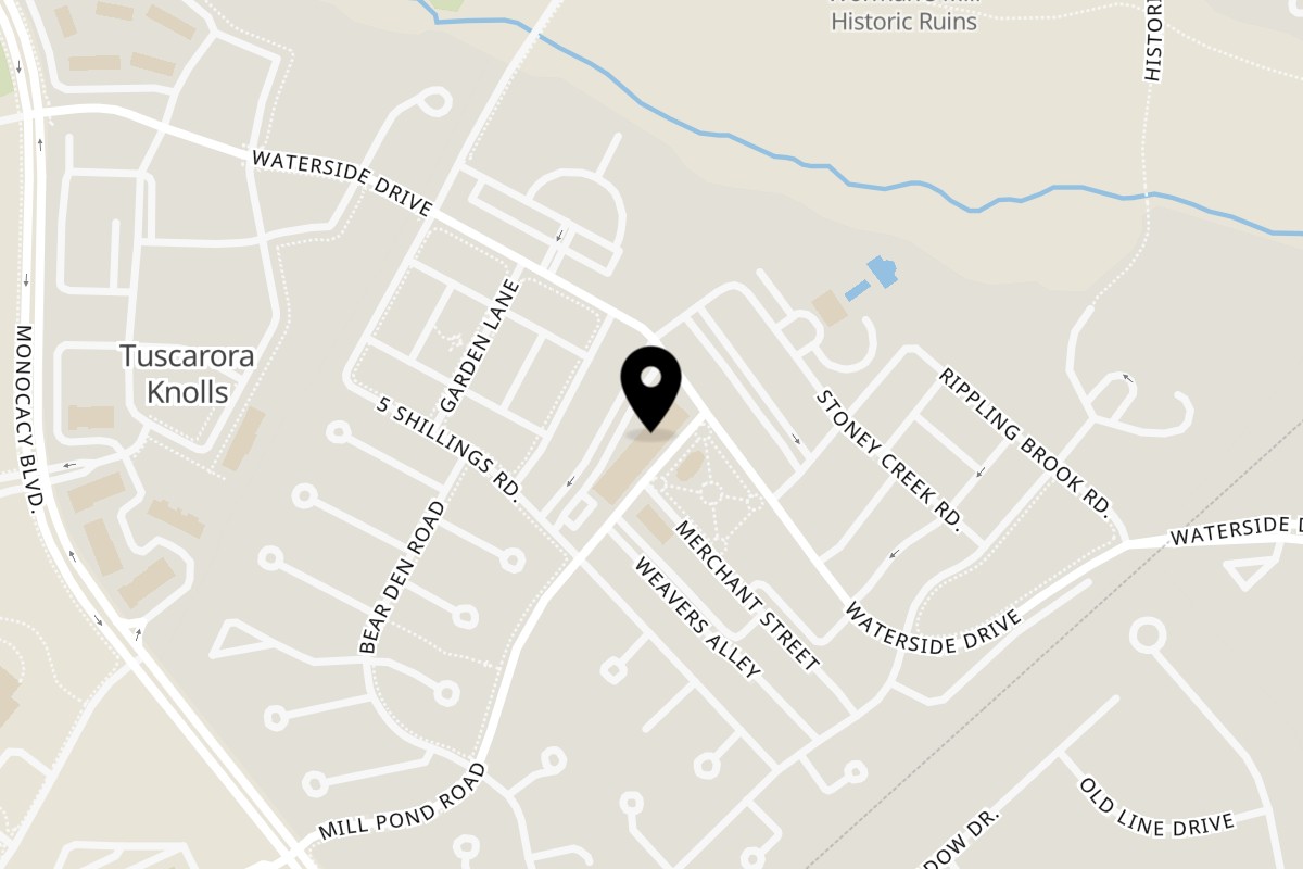 Map showing the location of Sweethaus Treats on 1020 Mill Pond Rd Unit K in Frederick